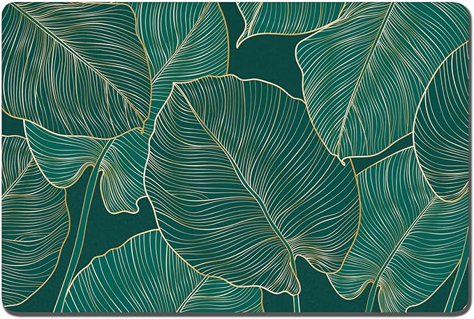 Rnivvi Dog Food Mat, 12" x 19" Flower Absorbent Dog Cat Bowl Mat for Food and Water, 3MM Anti-Slip Rubber Pet Feeding Rug Protect Floors, Puppy Placemat for Feeding & Watering Supplies, Tropical