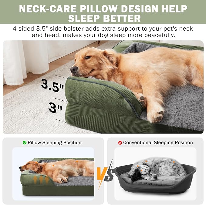 INVENHO Orthopedic Dog Bed for Large Dogs, Washable Waterproof, Egg-Crate Foam Dog Couch Bed with Washable Removable Cover, Waterproof Lining and Nonskid Bottom