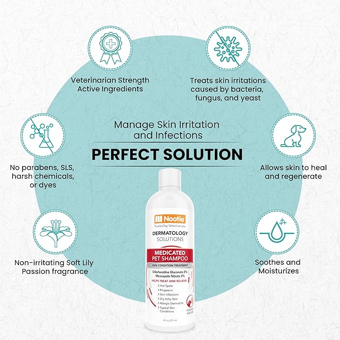 Nootie Medicated Pet Shampoo, Chlorhexidine Dog Shampoo for Itch Relief, Sold in Over 5,000 Vet Clinics & Pet Stores Worldwide- 8oz