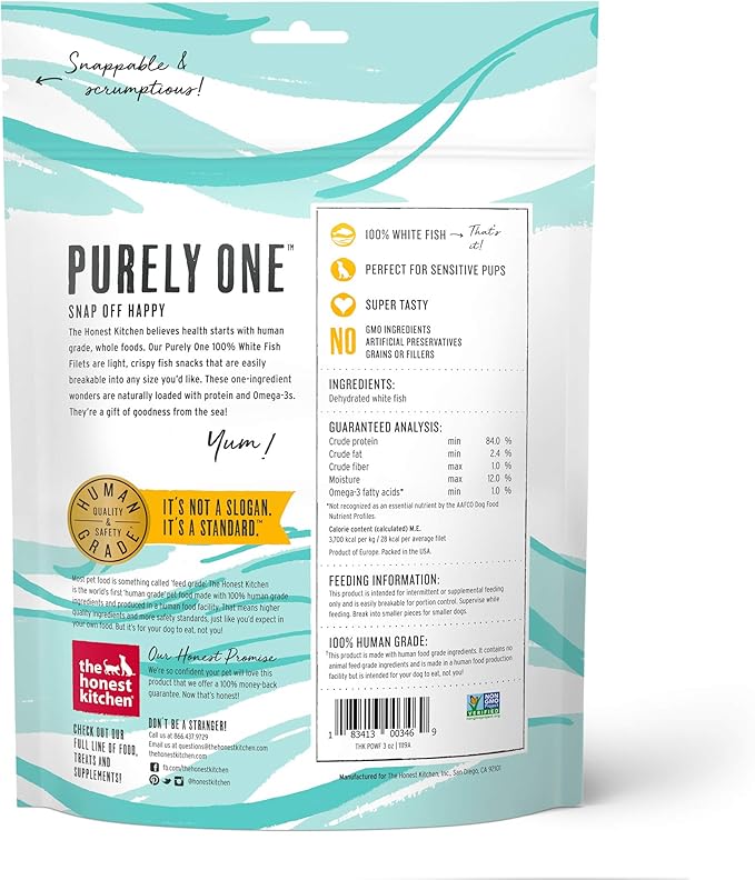 The Honest Kitchen 100% White Fish Filets Dog Treats, 3 oz (Wishes)