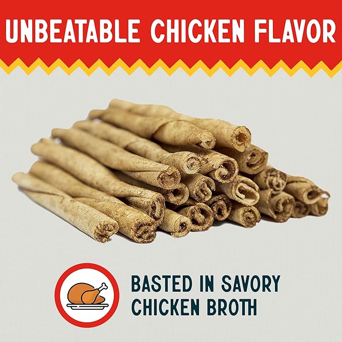 Canine Chews Small Rawhide Twists for Dogs - Pack of 100 5" Chicken Flavored Rawhide Sticks for Small Dogs & Puppies - Protein Dense Chicken Rawhide Twists - Natural Dog Rawhide Sticks