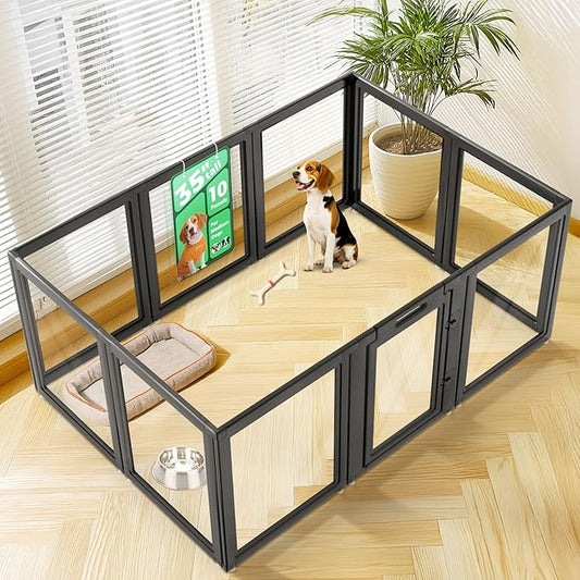 FXW AuraSpace Acrylic Indoor Dog Playpen for Medium Dogs, 35 Inch, 10 Panels, Black