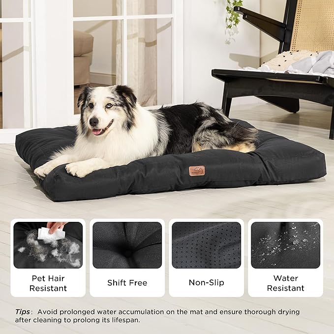 Bedsure XXL Dog Bed - Washable Giant Pet Bed Mattress with Oxford Fabric, Water Resistant Dog Pillow for Crate, 47x35x4, Black