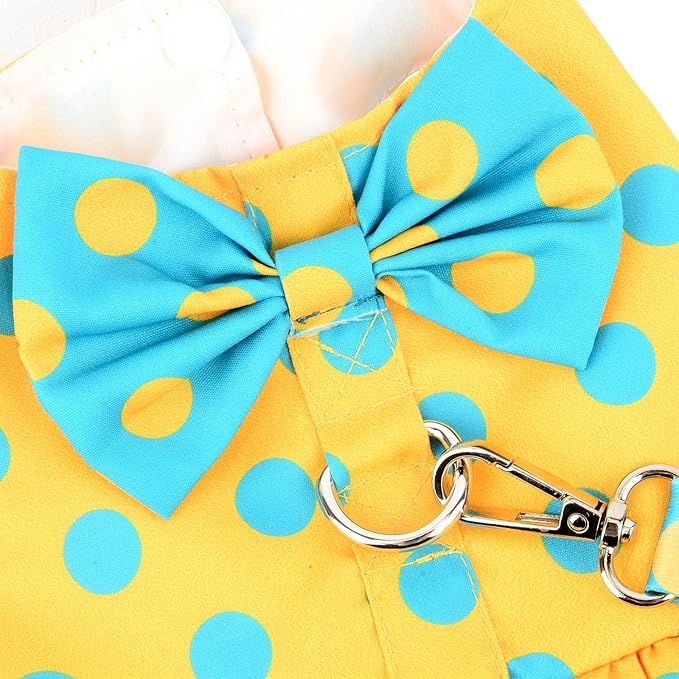 Dog Harness Dress for Small Medium Dogs Female Girls Polka Dots Tutu Skirt Beauty Pet Clothes with Leash 1.6m Cats Apparel Puppy Chihuahua Yorkie Clothing Spring Summer Yellow XL