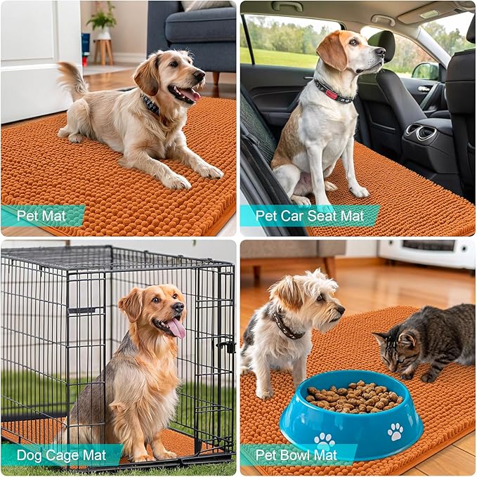 OLANLY Dog Door Mat for Muddy Paws 30x20, Absorbs Moisture and Dirt, Absorbent Non-Slip Washable Doormat, Quick Dry Chenille Mud Mat for Dogs, Entry Indoor Entryway Carpet for Inside Floor, Clay