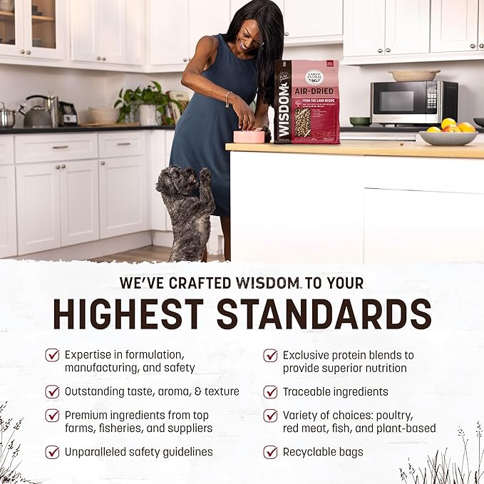 Earth Animal Wisdom Air Dried Dog Food | From The Land Recipe Premium Natural Dog Food | Venison, Beef, Bison | All Breeds & Ages | Made in The USA | 8 Pound Bag