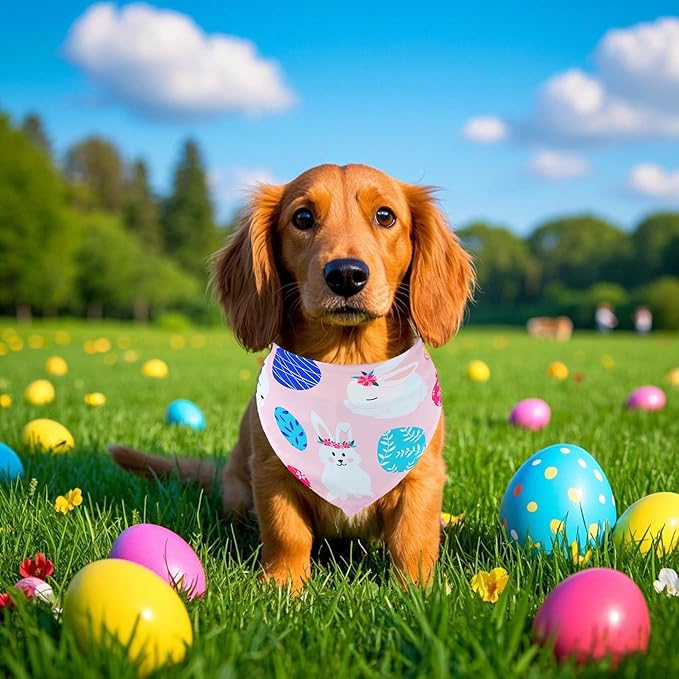 Easter Dog Bandanas for Medium Dog Breed 7 Pcs Hemming Seam Edge Polyester Dog Bandana Adjustable Dogs Scarves Grooming M
