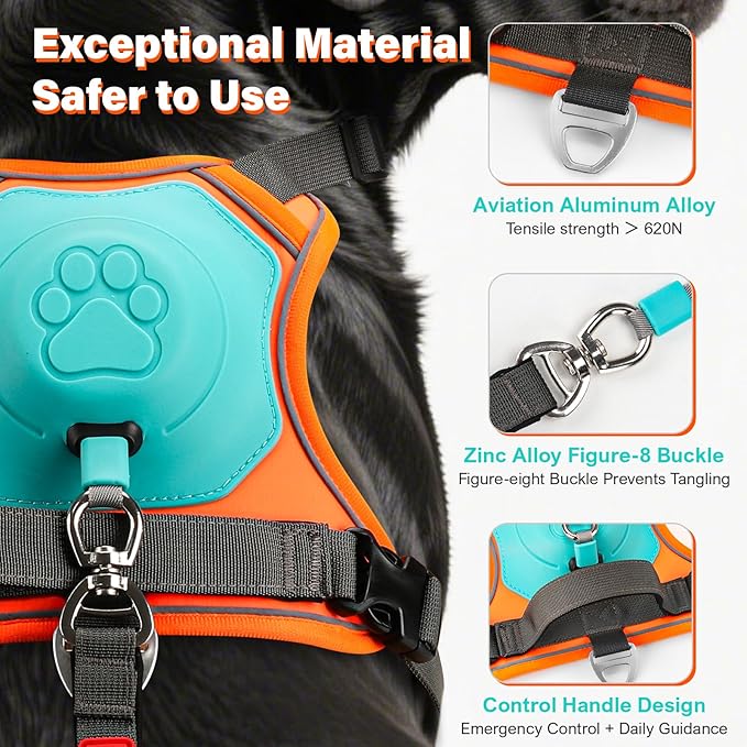 No Pull Dog Harness, 2 in 1 Retractable Harness with Auto-Lock, Reflective Breathable Mesh and Handle, Adjustable Leash Set for Small, Medium,Large Dogs,Cats (Color 1, L)