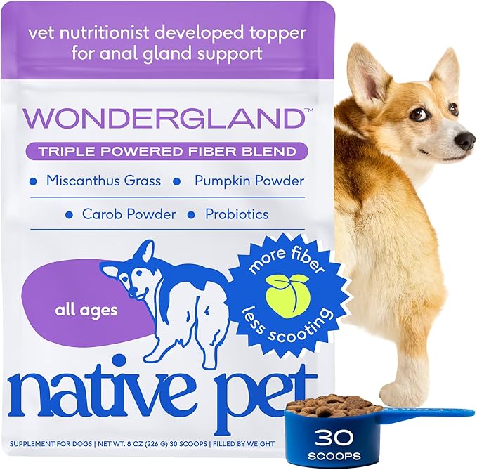 Native Pet WonderGland - Dog Anal Gland Treatment Using Fiber for Dogs - Prevent Scooting for Dogs Anal Gland Supplement Including Dog Gut Health Probiotics for Anal Gland Support - 30 Scoops