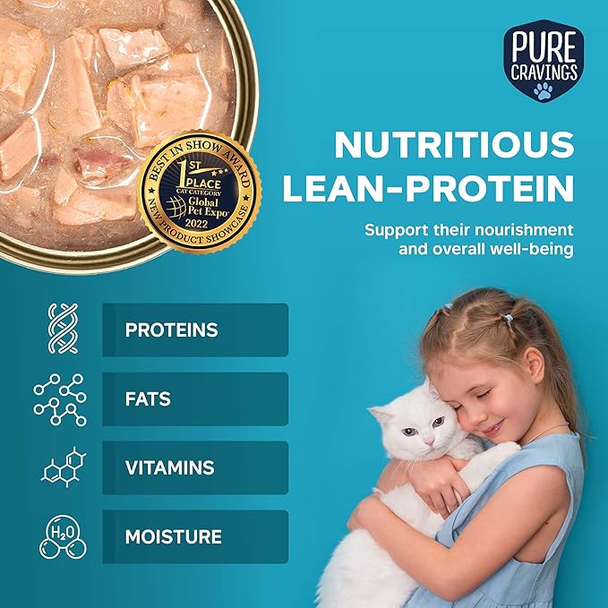 Pure Cravings Minced Tuna and Mackerel Wet Canned Cat Food, 100% Mercury-Tested Tuna, Moist Can Fish for Cats, Grain-Free, Protein, Non-GMO, 3oz, Pack of 12