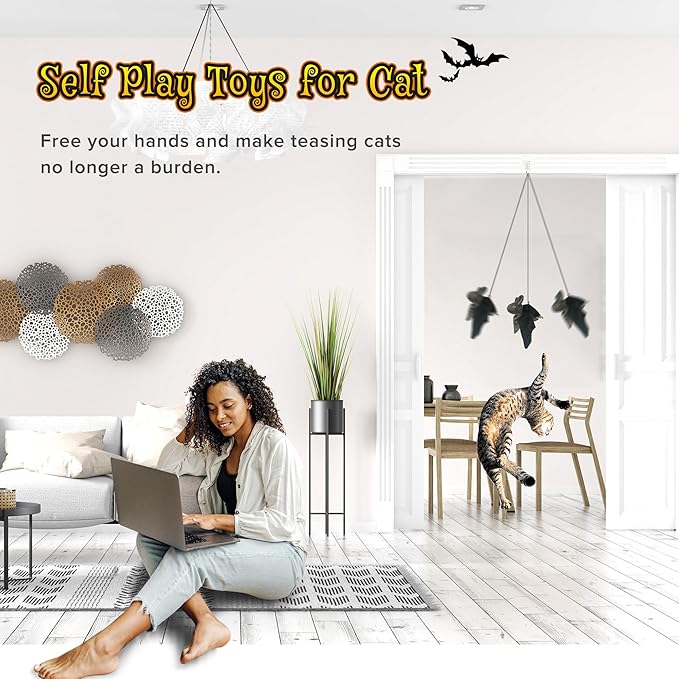 LEWISER Cat Toys, Flapping Wings Cute Bat, No Flying, Chirping Bird Interactive Catnip Toy for Kitten or Small Dogs, Touch Activated, Rechargeable