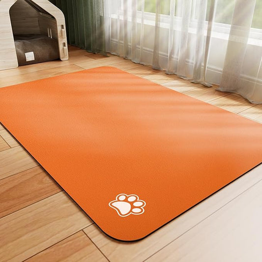 Pet Feeding Mat - Absorbent Dog Mat for Food and Water, No Stains Cat Bowl Mat, Easy to Clean Pet Placemats, Quick Dry Dog Water Dispenser Mat for Messy Drinkers | Paw Orange 12"x 19"