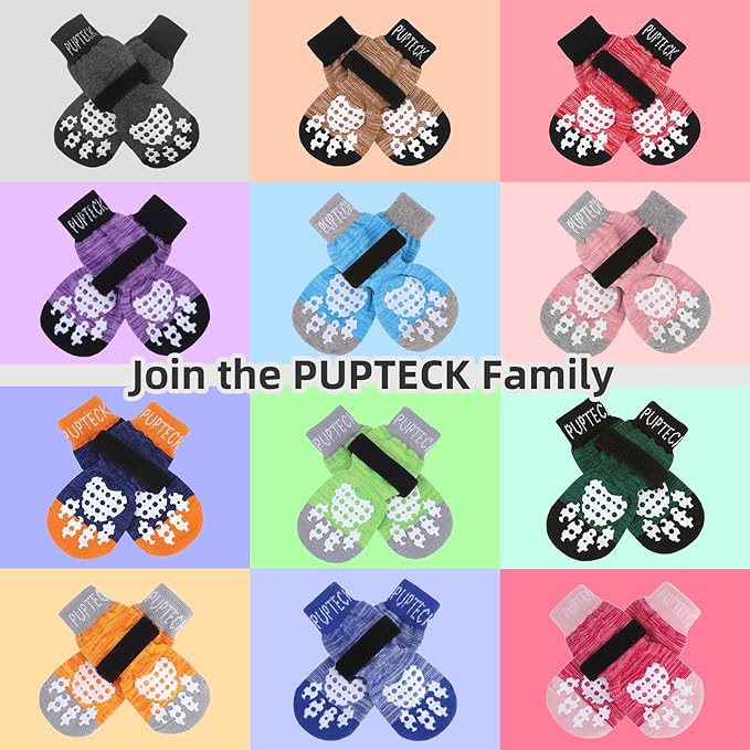 PUPTECK Anti-Slip Dog Socks with Double Sides Grips for Small Medium Large Dogs Hardwood Floors Prevents Licking, Dog Shoes for Hot Pavement Traction Control for Senior Dogs, Fuschia, L