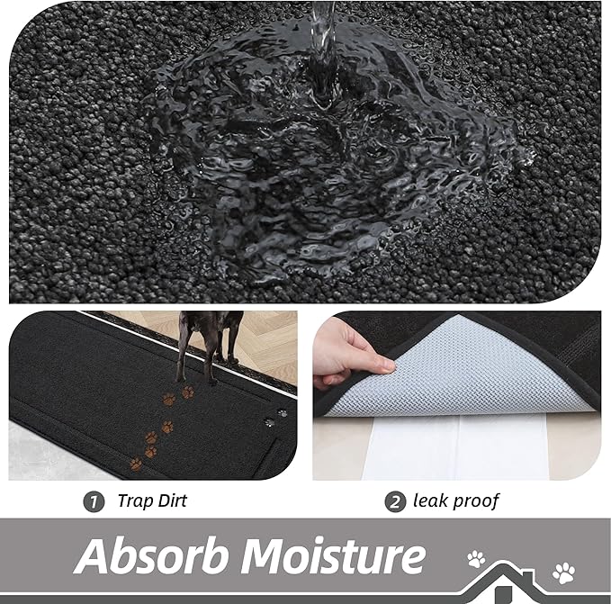 BEQHAUSE Dog Door Mat for Muddy Paws 36"x60" Dirt Trapper Absorbent Doormat Non Slip Entryway Rugs Washable Stain Resistant Welcome Floor Mat Soft Low-Profile for Front Back Door, Black