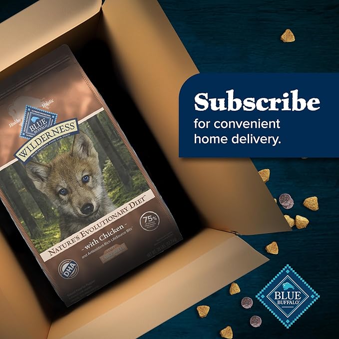 Blue Buffalo Wilderness High-Protein Dry Dog Food for Large Breed Puppies, Made in The USA with Natural Ingredients Plus Wholesome Grains, Chicken, 24-lb Bag.