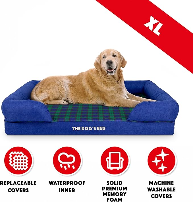 The Dog’s Bed, XL Black Watch Tartan, Memory Foam, Pain Relief: Arthritis, Hip & Elbow Dysplasia, Post Surgery, Lameness, Supportive, Calming, Waterproof Washable Cover