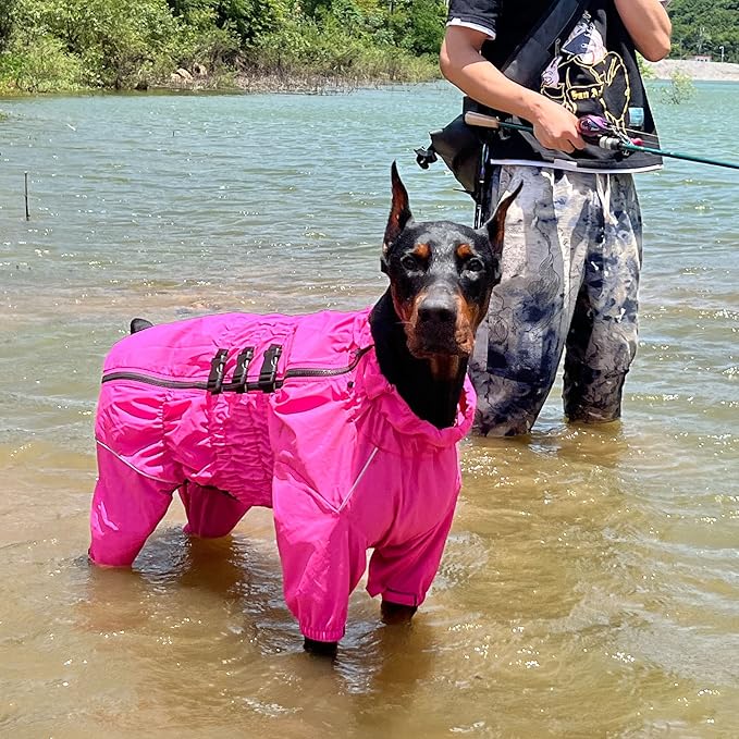 Dogs Waterproof Jacket, Lightweight Waterproof Jacket Reflective Safety Dog Raincoat Windproof Snow-Proof Dog Vest for Small Medium Large Dogs Rosered 4XL