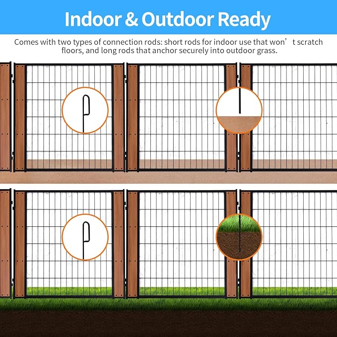 Heavy Duty Dog Playpen 35.4 Inch Height - Indoor Outdoor Pet Fence Enclosure for Medium and Small Dogs - Foldable Puppy Exercise Pen for Indoor and RV Camping or Yard (6 Panels, 35.4" H (Oak))