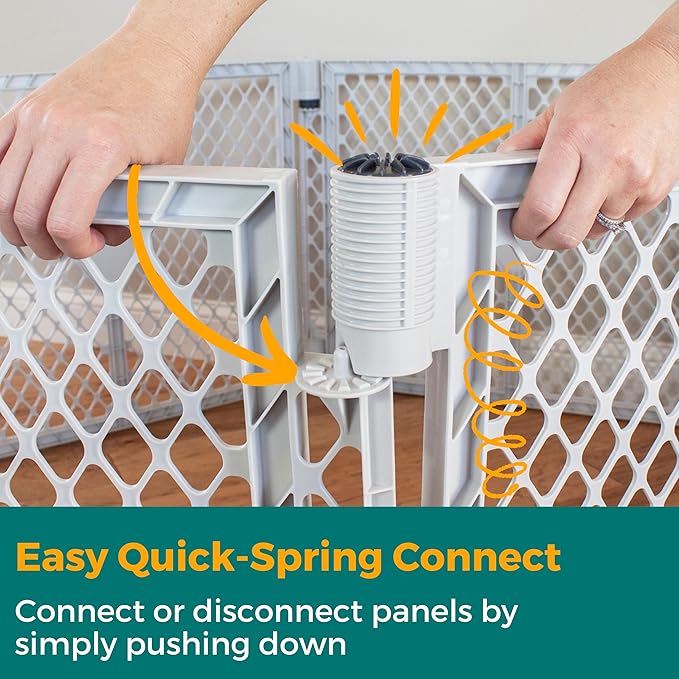 MyPet North States Petyard Plus: 5.5 Ft. Wide Folding Dog Playpen Indoor or Outdoor. 6-Panel Freestanding Play Pen Dog Gate Made in USA. 26" Tall, Light Gray