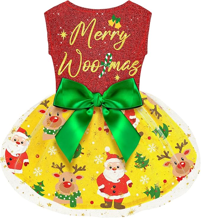 Funny Puppy Dress with Bow - Dog Dresses & Costumes for Small & Large Dogs - Pumpkin Witch Bat Pet Costume for Halloween & Christmas