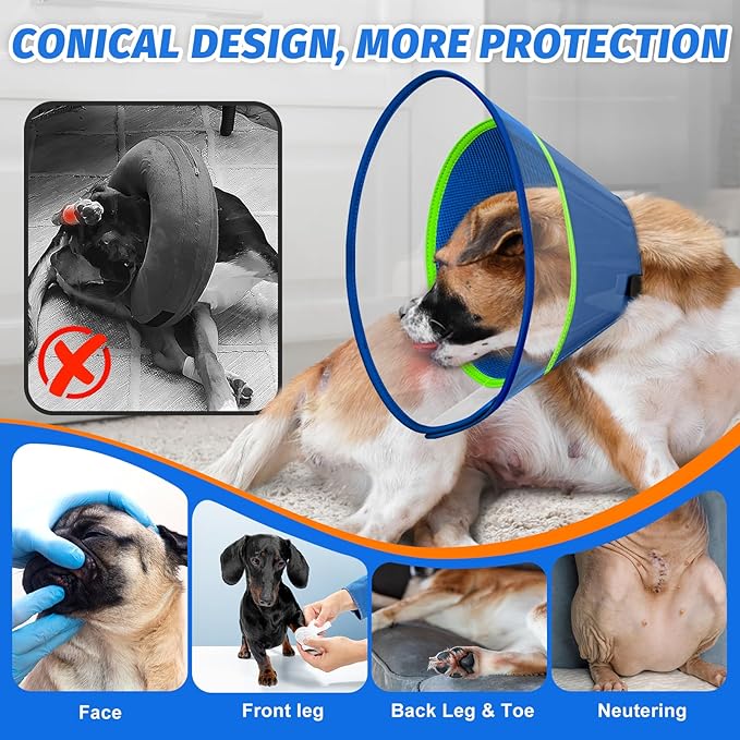 Dog Cone Collar with Soft Padding to Stop Licking, Elizabeth Recovery Collar After Surgery for Large Medium Small Dogs, Comfortable Pet Head Cone Alternative for Neutering Spay Injury(S)
