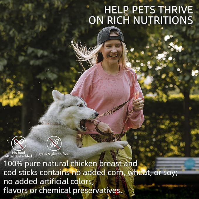 ASMPET Dog Treats Chews, Chicken Wrapped Cod Sticks, Rawhide Free & Grain Free Dog Snacks for Training Rewards (16 pcs,10.6 oz)