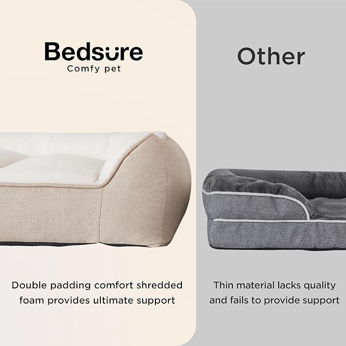 Bedsure Orthopedic Dog Beds Large Medium Sized Dog - Extra Thick Supportive Medium Dogs Bed with Waterproof Washable Cover, Comfort Pet Bed Sofa with Soft Plush Sherpa and Nonskid Bottom, Beige, 35"