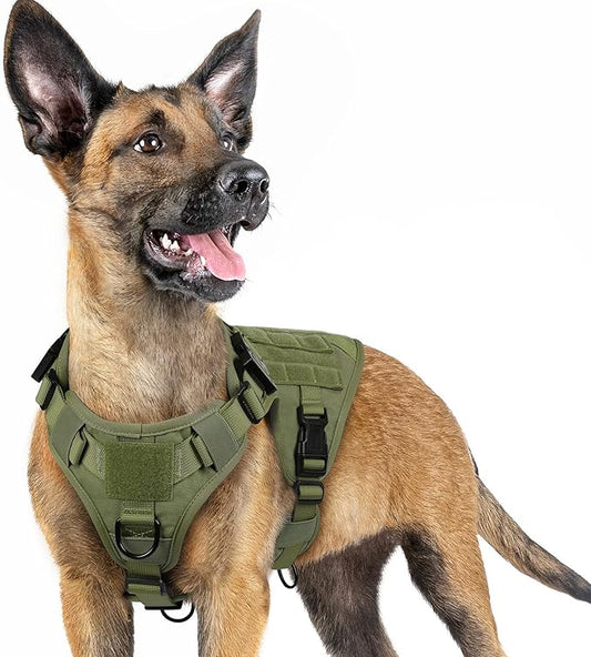 rabbitgoo Tactical Dog Harness for Small, Heavy Duty Pet Harness with Handle, No-Pull Service Vest Small Breed, Adjustable Military Dog Vest for Training Hunting Walking, Green, S