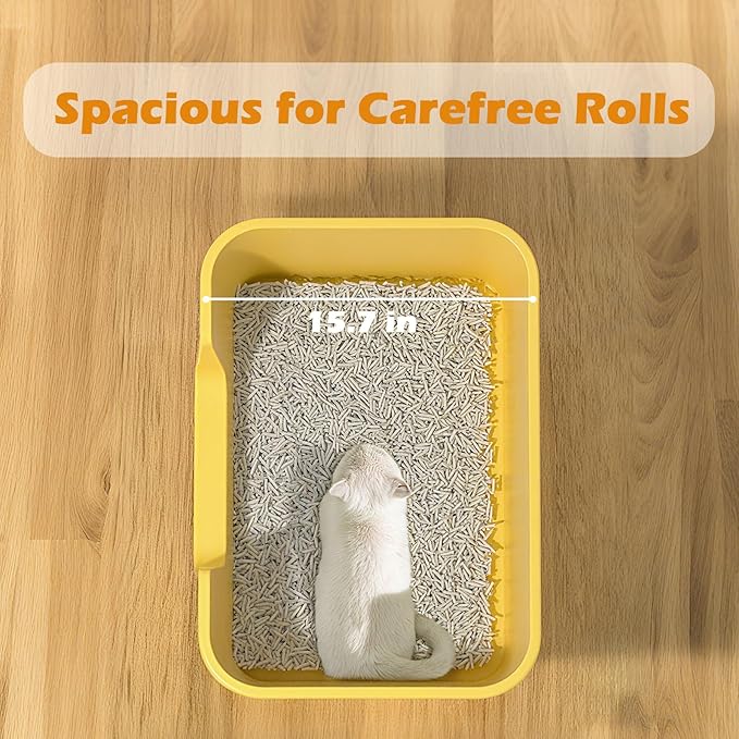 Large Cat Litter Box with High Sides for Indoor Cats,XL Low Entry Open Top Cat Litter Pan for Kittens,Big or Senior Cats,High Wall Easy Cleaning Anti-Splashing Multi-cat Litter Tray (Green)