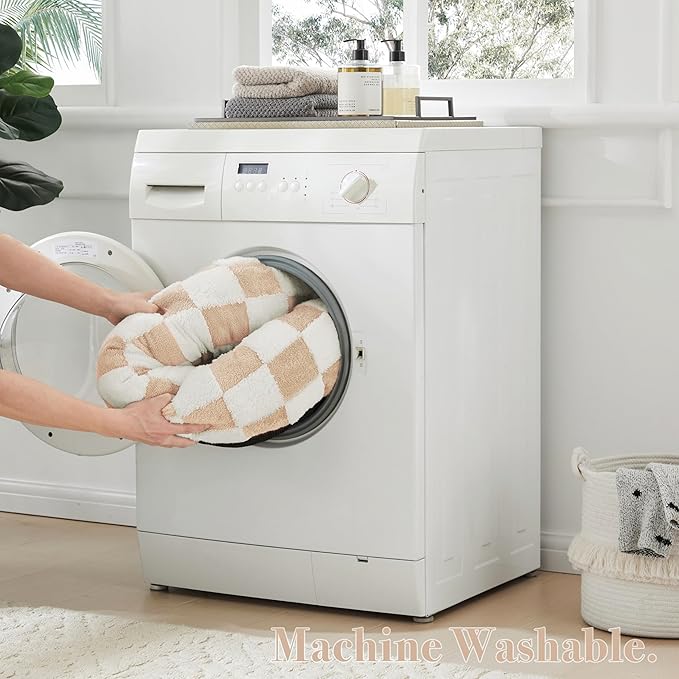 Checkered Dog Bed, Cute Beige Khaki Retro Style Aesthetic Round Warming Pet Calming Beds for Small Dog and Cats, Plush Cozy Donut Dog Beds Washable, 30" L x 30" W x 8" Th