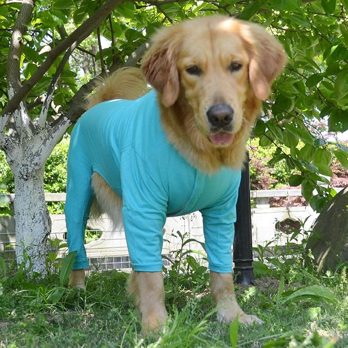 Lovelonglong Four Feet Dog Lightweight Pajamas, Pure Cotton Dog Jumpsuits 4 Legs Dog Onesies T-Shirt Stylish PJS Puppy Costume for Large Medium Small Dogs Turquoise XXXL