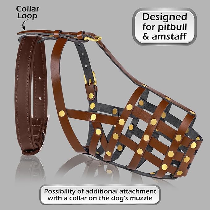 OOPSDOGGY German Shepherd Dog Muzzle for Large Dogs - Leather Breathable Secure Basket Muzzle for Large Breeds Prevents Biting No Chewing Adjustable (Brown, Size 7 - German Shepherd (Medium))