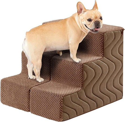 Dog Stairs for Bed, Dog Steps for Bed, Pet Steps for Small Dogs and Cats, Non-Slip Balanced Pet Ramp Indoor (Brown, 13.8" H x 14.5" W x 18" L, 3)