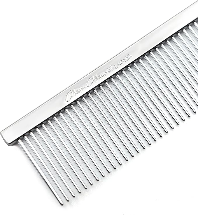 Chris Christensen 003 7.5 in. F/XC Greyhound-Style Butter Comb, Groom Like a Professional, Rounded Corners Prevent Friction and Breakage, Solid Brass Spin with Steel Teeth, Chrome Finish.