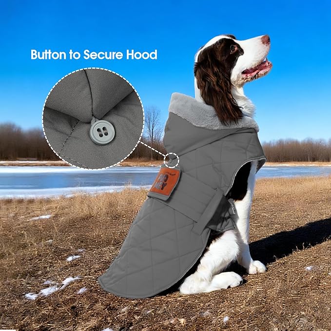 FUAMEY Dog Coats for Large Breed, Warm Winter Dogs Jacket with Soft Lining, Waterproof Pup Snowsuit Chilly Morning Walks, Sleeveless Puppy Vest with Harness Hole, Free to Move(Gray, 3XL)