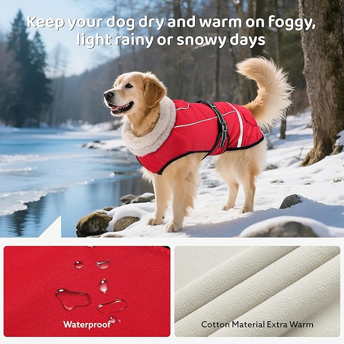 Dog Coat, Warm Dog Winter Coat Reflective Jacket Waterproof Fleece Vest, Pet Jacket Cozy for Cold Weather, Dogs Snowsuit Windproof, Adjustable Buckle for Medium Dogs