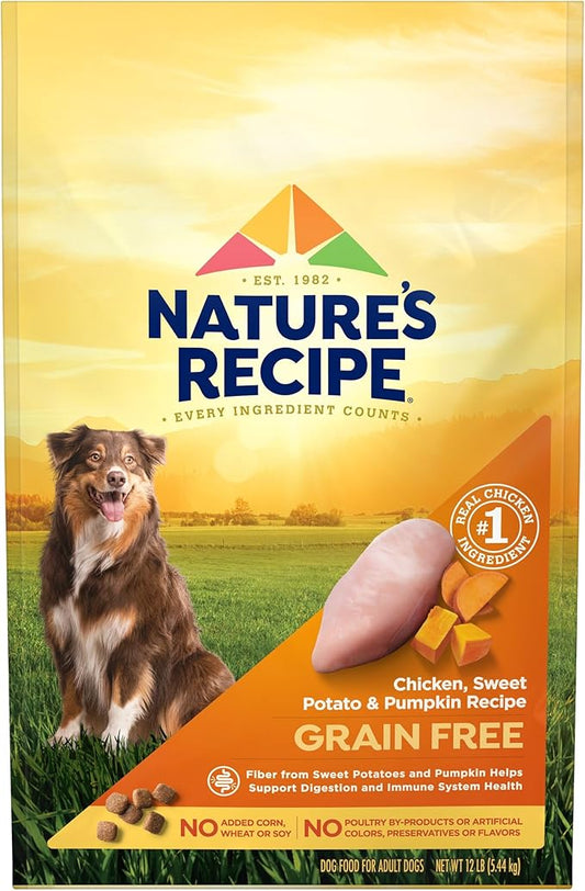 Nature's Recipe Grain Free Dry Dog Food, Chicken, Sweet Potato & Pumpkin Recipe, 12 lb. Bag