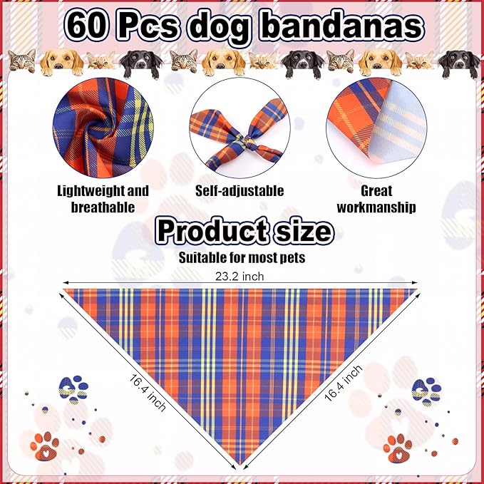 108 Pcs Christmas Adjustable Dog Bandanas Bulks Plaid Striped Bow Ties for Dogs Autumn Buffalo Bowknot Reversible Triangle Scarf Kerchief for Small Large Medium Pet Grooming Outfit Costume