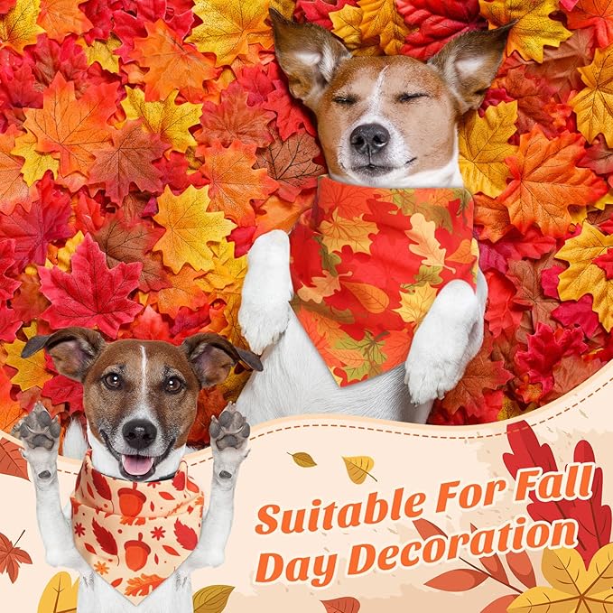 Chunful 120 Pcs Thanksgiving Fall Bandanas Bulk for Dogs Autumn Bandanas with Maple Leaves Pumpkin Soft Bibs Adjustable Triangle Doggie Scarf for Small Medium Large Costume 25.6 x 17.7 x 17.7 Inch