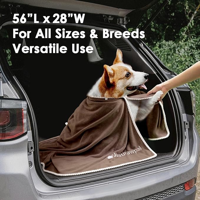 Dog Towels 2-PCS, 56x28inches Absorbent Soft Microfiber Towels for Drying Dogs Extra Large, Large, Medium, Small - Pet Bath, Grooming Towel(Adjustable Snaps, Brown)