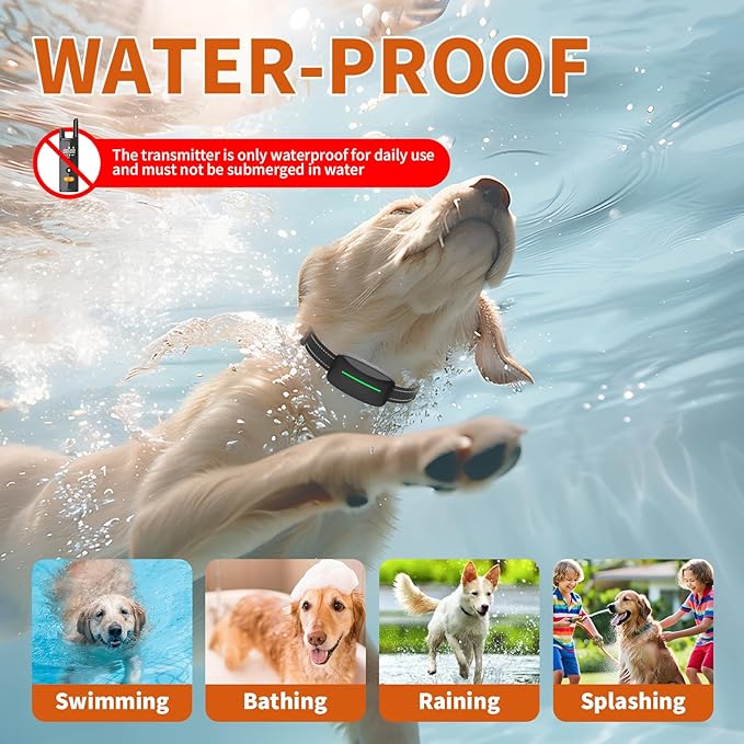 Dog Training Shock Collar 4000FT Dog Bark Collar with Remote IP67 Waterproof 4 Training Modes Beep Vibration Shock Light Mode Magnetic Charger Electric Dogs Collar 8-25 inches Double Shock Iron Black