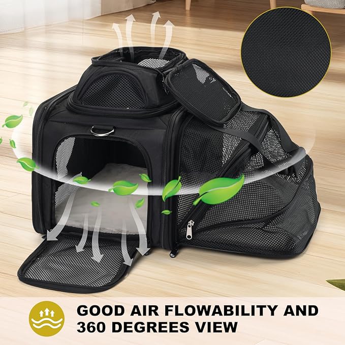 top and 1 Side Expandable, 17x11x11 Soft-Sided pet Carrier, TSA and American/Delta/United Airline Approved,for Small Dog/Puppy/cat underseat in Airplane and Vet.