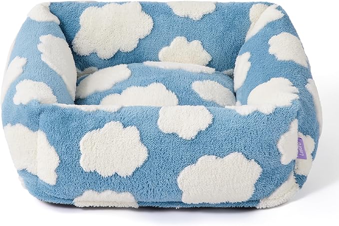 LE SURE Cute Dog Bed for Small Dogs & Cats- Washable Puppy Beds,Cozy Rectangle Orthopedic Pet Sofa with Jacquard Shaggy Plush & Anti Slip Bottom,20x19x6inches