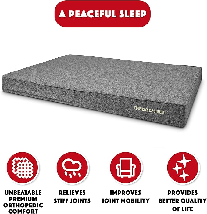 The Dog’s Bed Orthopedic Memory Foam Dog Bed, XXXL Grey Linen 64x44, Pain Relief for Arthritis, Hip & Elbow Dysplasia, Post Surgery, Lameness, Supportive, Calming, Waterproof Washable Cover