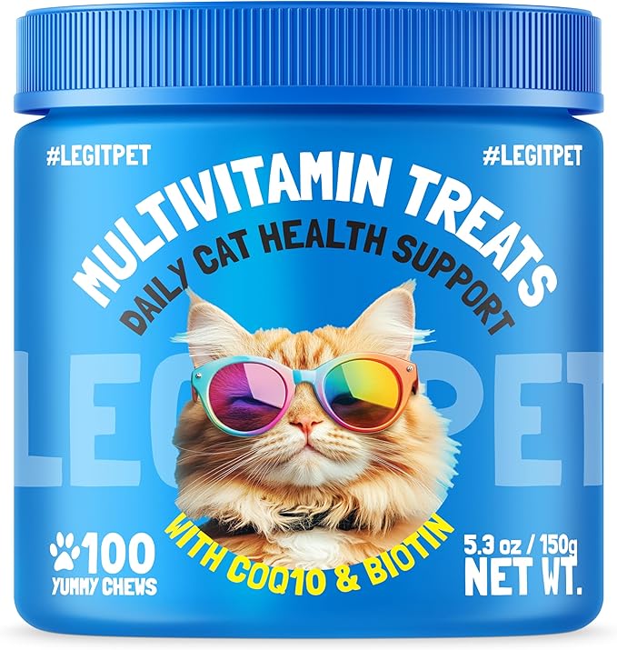 Multivitamin Cat Treats Vitamins for Indoor Cats Skin & Coat Digestion Immunity Mobility Heart & Brain Support Supplements for Overall Cat Health with Vitamins A B C D E and Biotin 100 Yummy Chews