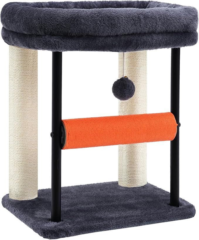 Hey-brother Cat Tree, Cat Scratching Posts with Bed, Sturdy Tower with Fully Sisal-Wrapped Columns and Plush Toy Ball for Indoor Kittens, 18.9 inches, Smoky Gray MPJ010SG