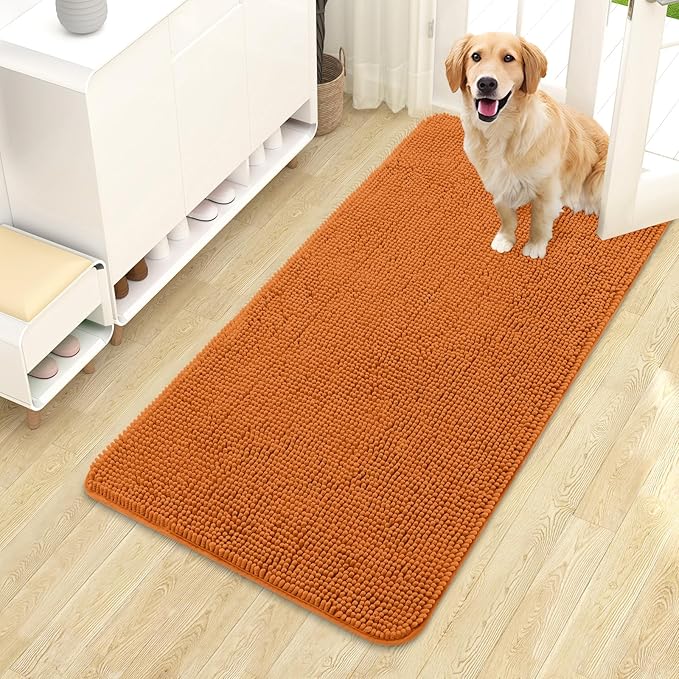 OLANLY Dog Door Mat for Muddy Paws 44x24, Absorbs Moisture and Dirt, Absorbent Non-Slip Washable Doormat, Quick Dry Chenille Mud Mat for Dogs, Entry Indoor Entryway Carpet for Inside Floor, Clay