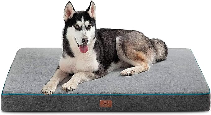 Bedsure Memory Foam Dog Beds Large Sized Dog - Orthopedic Pet Beds for Crate with Removable Washable Cover and Nonskid Bottom, Plush Flannel Fleece Top Pet Mat, Grey