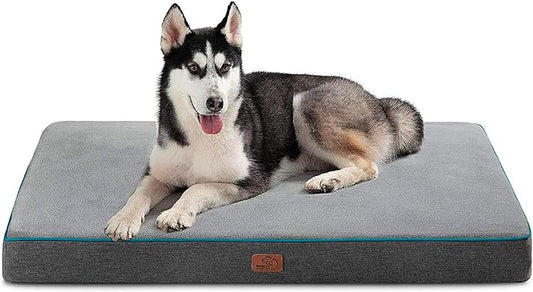 Bedsure Memory Foam Dog Beds Large Sized Dog - Orthopedic Pet Beds for Crate with Removable Washable Cover and Nonskid Bottom, Plush Flannel Fleece Top Pet Mat, Grey