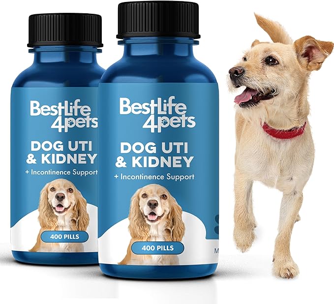 BestLife4Pets Dog UTI Kidney Support, Natural Urinary Tract Infection Treatment, Renal and Bladder Control Supplement, Easy to Use Pills 2 Pack